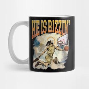 He is Rizzin Funny Easter Jesus Playing Basketball Mug